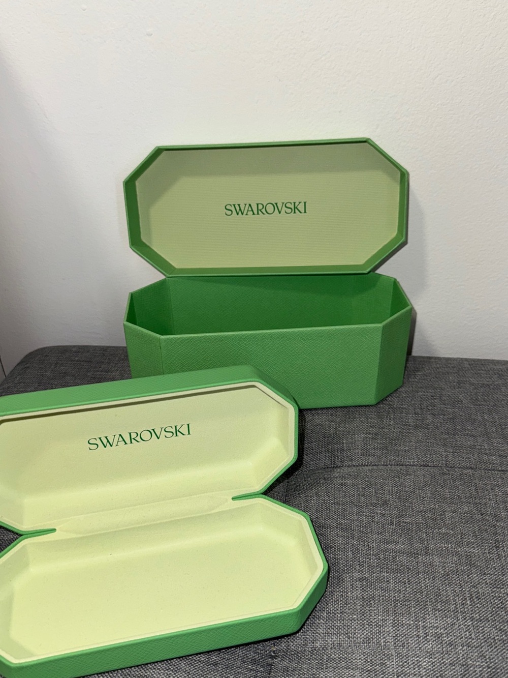 Swarovski Green Octagonal Jewelry Boxes with Pale Lime Interior